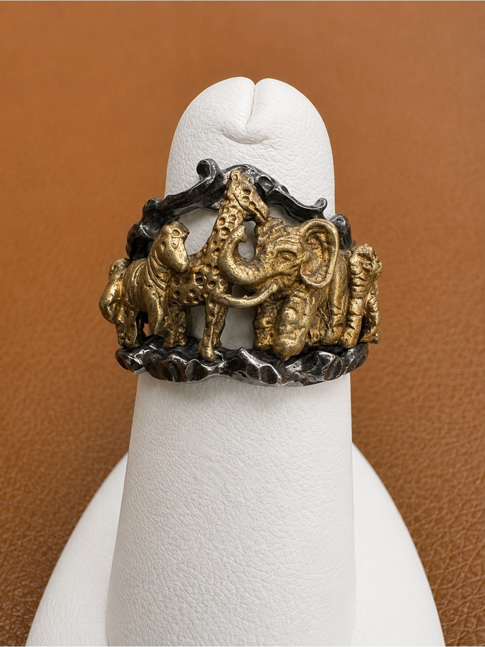 Ted OTT signed 925 and bronze Tone Safari Animal Band Ring SZ 5.25